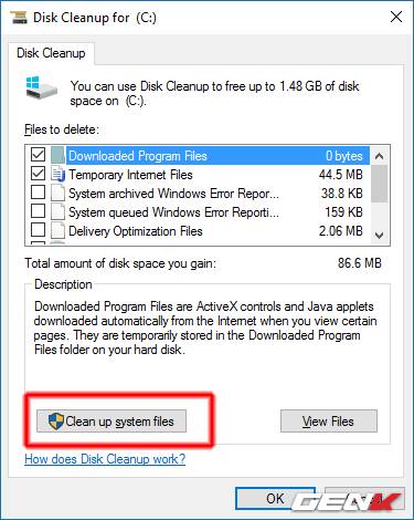 Ở cửa sổ hiện ra, chọn Clean up systme files để tiếp tục quét tập tin hệ thống.