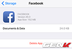 Sau khi xóa và cài đặt lại, dung lượng của ứng dụng Facebook chỉ chiếm 152MB.