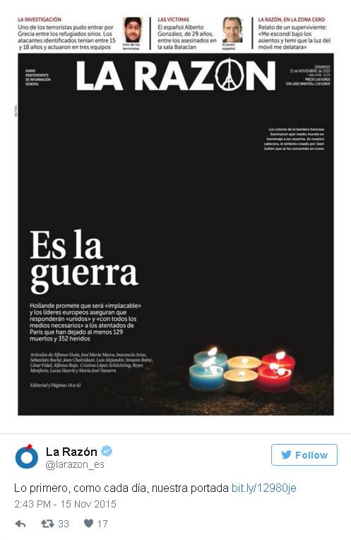 Bức ảnh được đăng trên tờ báo La Razon của Tây Ban Nha.