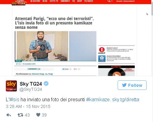 Kênh truyền hình Sky TG24 cũng đưa tin.