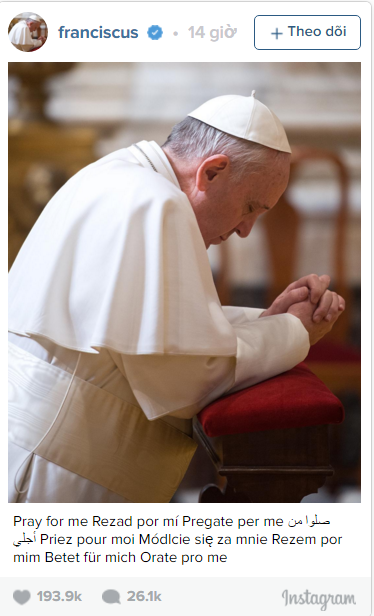 Bức ảnh đầu tiên trên Instagram của Giáo hoàng