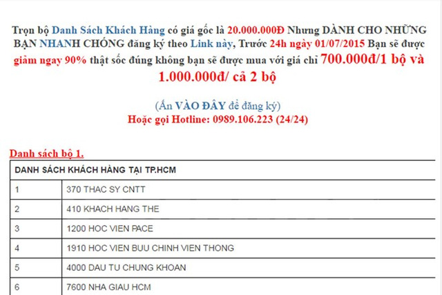 Một bản danh sách các số thuê bao được rao bán công khai trên mạng. (Ảnh chụp màn hình)