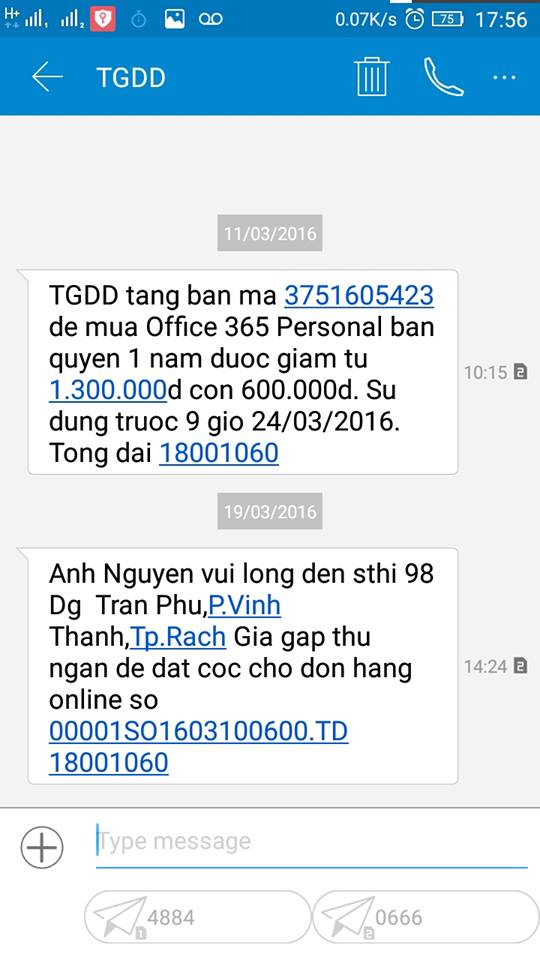 Tin nhắn do bạn Trần Nguyễn chụp lại và gửi cho chúng tôi.
