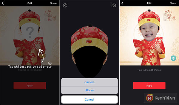 Tiếp theo hãy chọn một khuôn mặt để ghép vào bạn nhé, có thể sử dụng ảnh có sẵn hoặc là tự selfie, sau đó chỉ cần lưu lại thành quả của chính mình thôi.