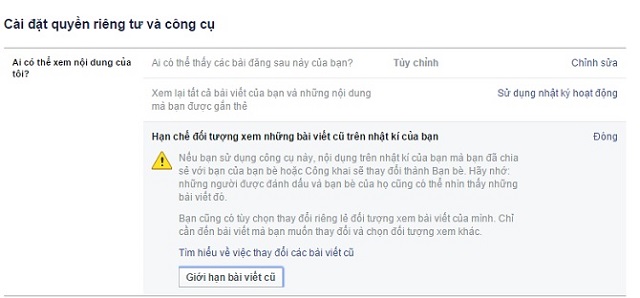 Truy cập vào mục Cài đặt > Quyền riêng tư để giới hạn các bài viết cũ về chế độ chỉ chia sẻ cho bạn bè.