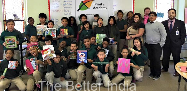 Ishaan cùng các học sinh và giáo viên trường Trinity, Mỹ