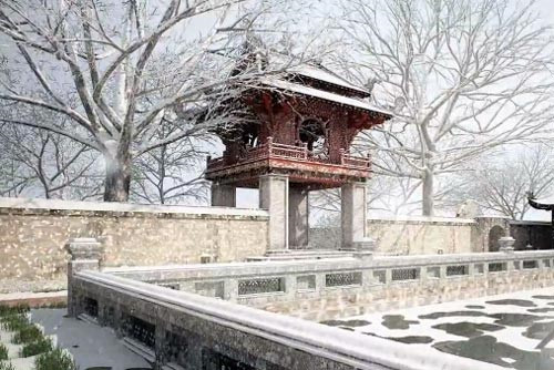 Khuê Văn Các tại Văn Miếu - Quốc Tử Giám khi tuyết rơi sẽ trông giống thế này (Ảnh minh họa).