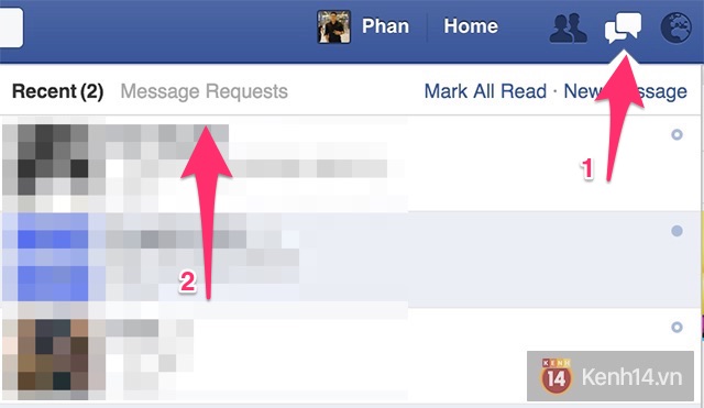 Với người dùng trên trình duyệt Web mọi thứ đơn giản hơn rất nhiều, đầu tiên chọn vào mục Message, sau đó chọn tiếp vào Message Requests.