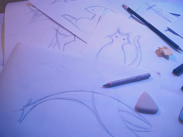 Pankowska phác thảo các bức tranh trên giấy