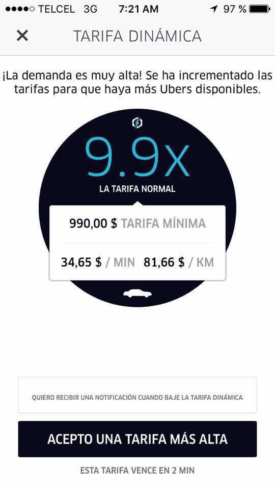 Mức tăng giá giờ cao điểm lên đến 9,9 lần so với giá bình thường tại Mexico.