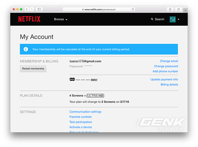Thông báo khi đã hủy gói cước thành công.