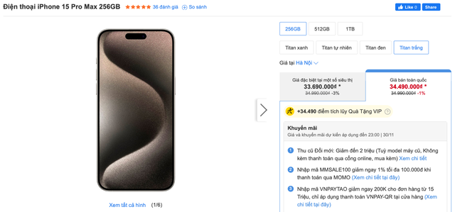 Các nhà bán lẻ chạy đua giảm giá iPhone 15 Pro Max dịp Black Friday: TGDĐ, FPT Shop, CellphoneS… đâu là nơi bán rẻ nhất?- Ảnh 5. Các nhà bán lẻ chạy đua giảm giá iPhone 15 Pro Max dịp Black Friday: TGDĐ, FPT Shop, CellphoneS… đâu là nơi bán rẻ nhất?- Ảnh 5.