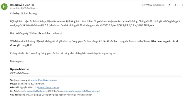 Sinh viên năm nhất phát hiện lỗ hổng bảo mật của Zalo: Thêm bất cứ ai làm bạn bè mà không cần chấp thuận- Ảnh 1. Sinh viên năm nhất phát hiện lỗ hổng bảo mật của Zalo: Thêm bất cứ ai làm bạn bè mà không cần chấp thuận- Ảnh 1.