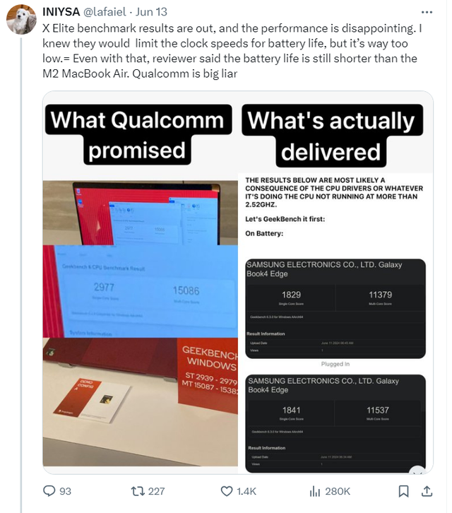 Laptop Snapdragon X Elite lộ điểm benchmark thực tế, người dùng nổi giận vì hiệu năng thấp hơn cả iPhone 12- Ảnh 1. Laptop Snapdragon X Elite lộ điểm benchmark thực tế, người dùng nổi giận vì hiệu năng thấp hơn cả iPhone 12- Ảnh 1.