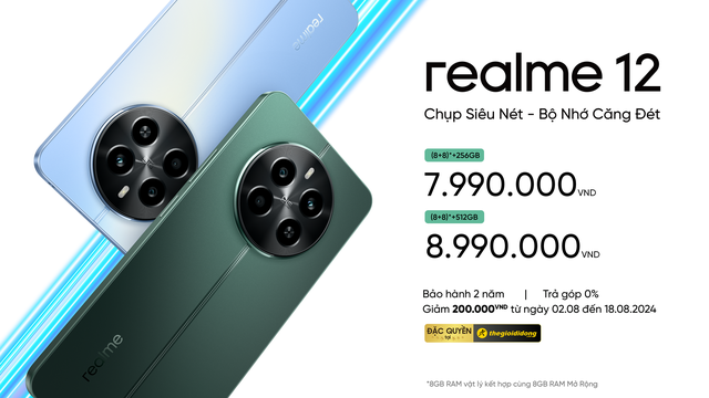 realme 12 ra mắt ch&iacute;nh h&atilde;ng: Thiết kế đẹp, camera 50MP chất lượng cao, pin 5000mAh, c&oacute; bản 512GB, gi&aacute; từ 7,99 triệu đồng- Ảnh 3.