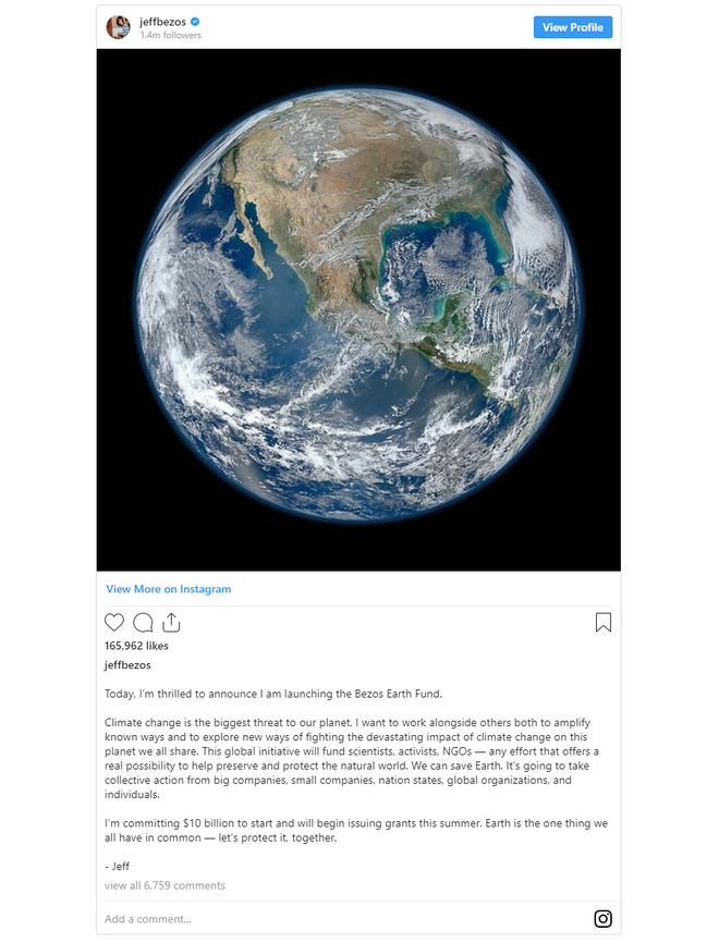 &Iacute;t l&agrave;m từ thiện nhưng mỗi lần ra tay, tỷ ph&uacute; Jeff Bezos đều chơi lớn: Chi 10 tỷ USD cho cuộc chiến cứu Tr&aacute;i đất - Ảnh 1.