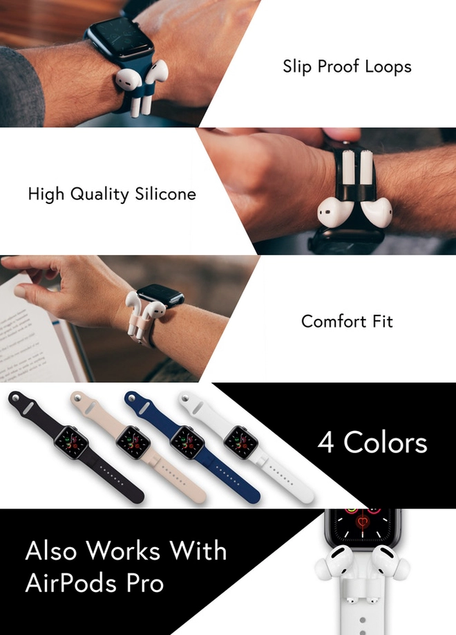 Đ&acirc;y l&agrave; mẫu d&acirc;y Apple Watch c&oacute; gắn th&ecirc;m lỗ cắm AirPods cho n&oacute; khỏi rơi, gi&aacute; gần 700.000 đồng/bộ - Ảnh 1.