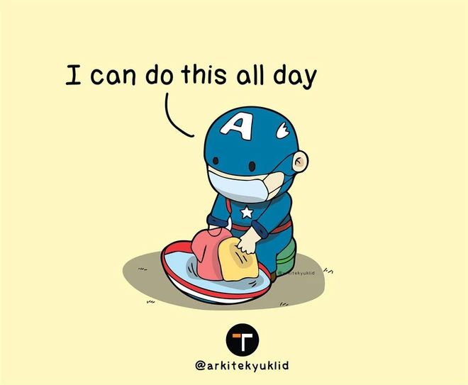 [Ch&ugrave;m ảnh vui] Cuộc sống của c&aacute;c si&ecirc;u anh h&ugrave;ng khi tự c&aacute;ch ly tại nh&agrave;: Cap giặt quần &aacute;o xong đưa Wonder Woman phơi hộ - Ảnh 2.