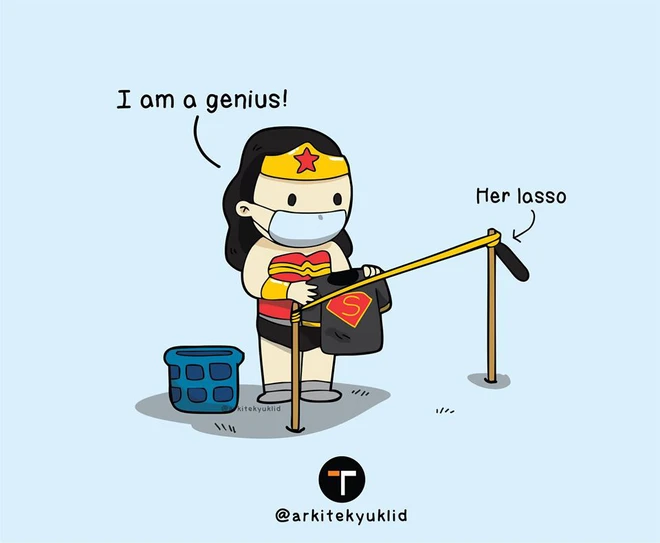 [Ch&ugrave;m ảnh vui] Cuộc sống của c&aacute;c si&ecirc;u anh h&ugrave;ng khi tự c&aacute;ch ly tại nh&agrave;: Cap giặt quần &aacute;o xong đưa Wonder Woman phơi hộ - Ảnh 3.