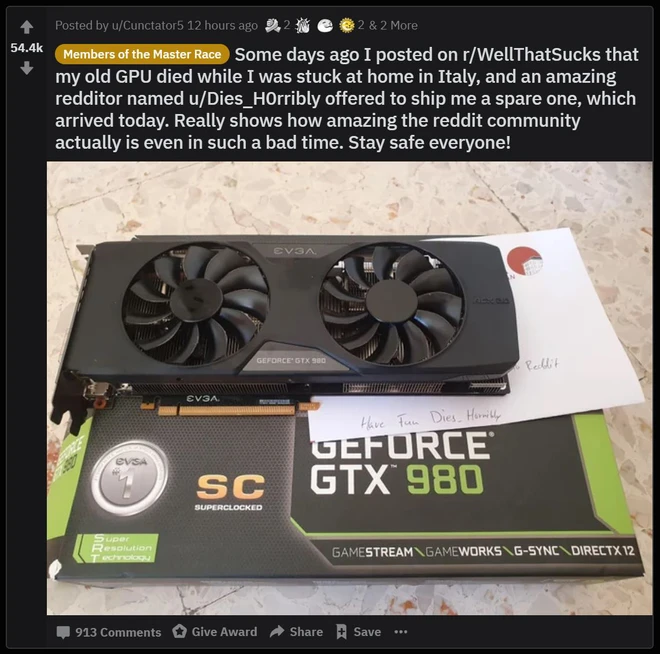 Ấm l&ograve;ng m&ugrave;a dịch: Game thủ người &Yacute; ph&agrave;n n&agrave;n bị hỏng GPU trong những ng&agrave;y c&aacute;ch ly, được người lạ tặng ngay một chiếc kh&aacute;c - Ảnh 3.