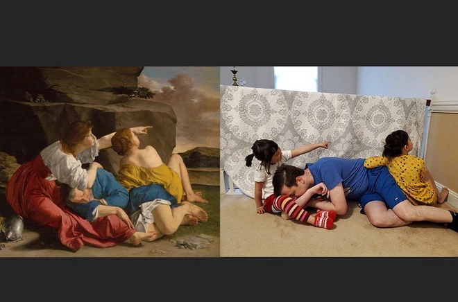 Ở nh&agrave; tr&aacute;nh Covid-19, d&acirc;n mạng thi nhau sử dụng đồ d&ugrave;ng gia đ&igrave;nh để bắt chước theo những t&aacute;c phẩm nghệ thuật nổi tiếng thế giới - Ảnh 4.