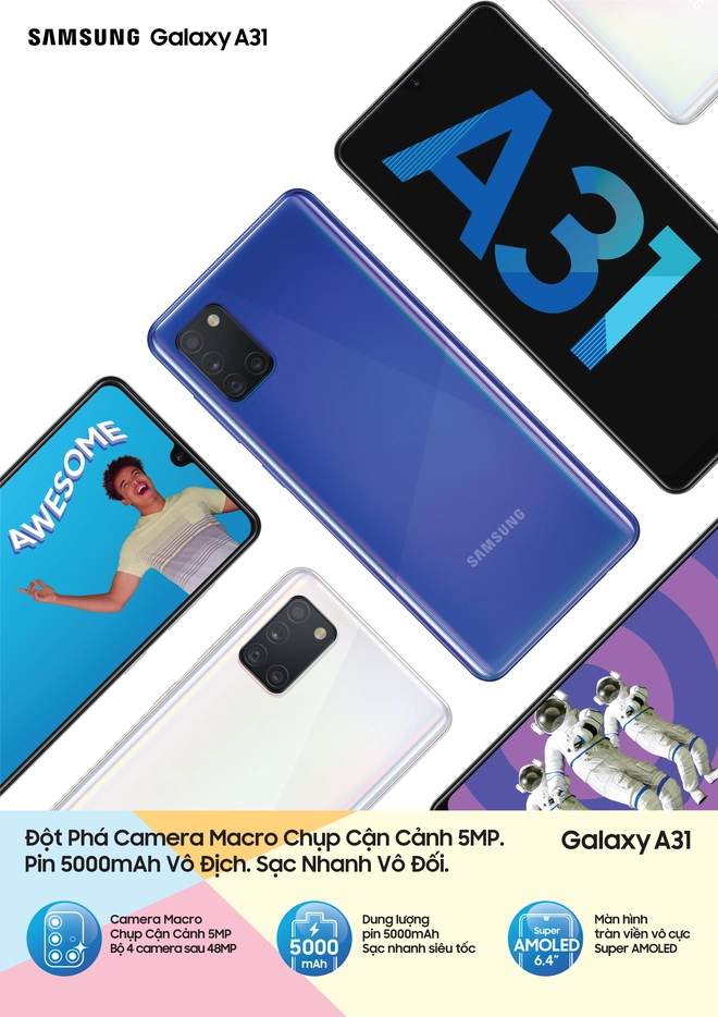 Galaxy A31 ra mắt tại VN: Chip Helio P65, c&oacute; camera macro, pin 5000mAh, gi&aacute; 6.5 triệu đồng - Ảnh 1.