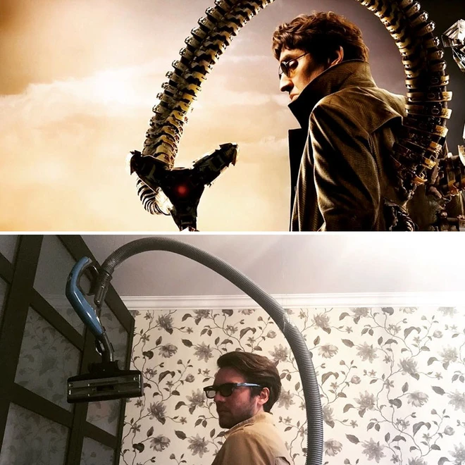 [Ch&ugrave;m ảnh vui] Chết cười với c&aacute;c &ldquo;th&aacute;nh cosplay gi&aacute; rẻ&rdquo; tận dụng mọi đồ vật trong nh&agrave; để m&ocirc; phỏng lại những cảnh phim bom tấn - Ảnh 26.