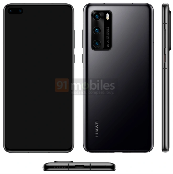 Huawei P40 lộ ảnh render: M&agrave;n h&igrave;nh nốt ruồi như Galaxy S10 , cụm 3 camera ch&iacute;nh giống Galaxy S20 - Ảnh 1.