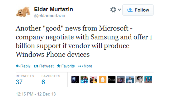 Microsoft "mồi chài" Samsung 1 tỷ USD để sản xuất điện thoại Windows Phone