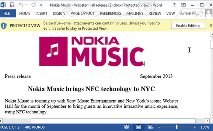 Tắt tính năng Protected View trong Office 2013
