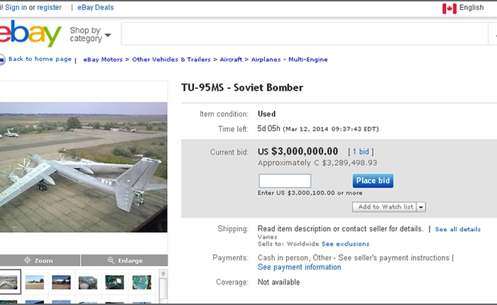 Máy bay ném bom Tu-95 của Ukraine được giao bán trên eBay