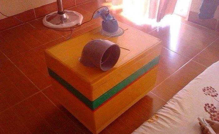 Chiếc quạt đá tự chế độc đáo từ hộp xốp và ống nhựa