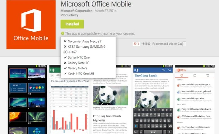 Cài đặt Microsoft Office Mobile cho tablet Android không hỗ trợ