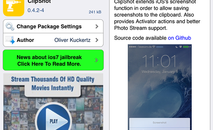 ClipShot: Tối ưu chức năng chụp ảnh màn hình với tweak mới từ Cydia