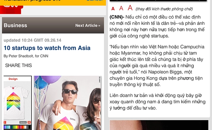 iOS 8: Làm thế nào để dịch toàn bộ trang web trong Safari