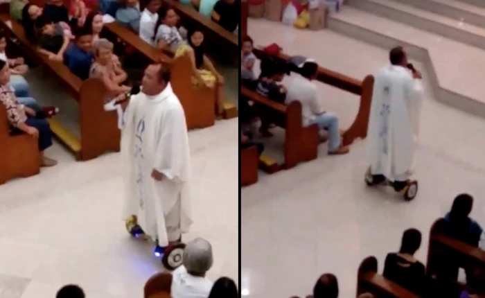 Mục sư vừa lướt xe 2 bánh Hoverboard vừa giảng đạo