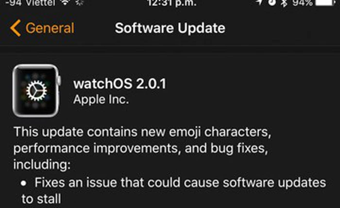 Apple cập nhật watchOS 2.0.1, khắc phục nhiều lỗi nghiêm trọng
