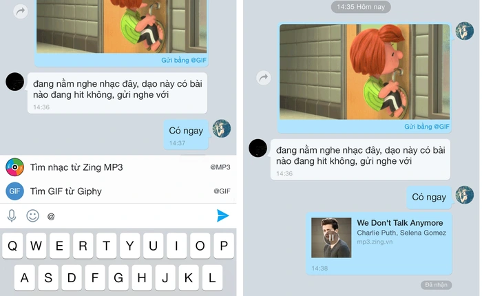 Tìm và gửi nhanh nhạc MP3, ảnh GIF đã mở cho user Zalo trên iOS