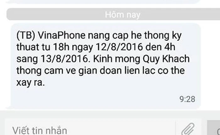 Tối nay, mạng VinaPhone có thể bị gián đoạn do nâng cấp hệ thống