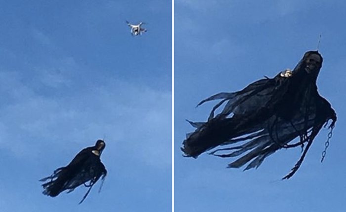 Ông chú "bá đạo" gắn mô hình ma quái vào drone để hù người khác