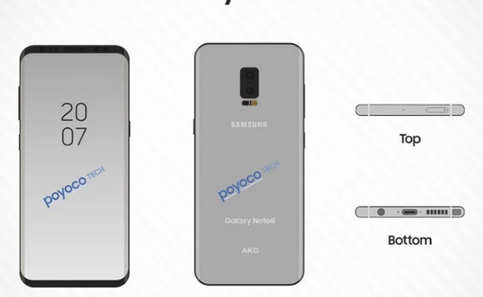 Rò rỉ bản vẽ Galaxy Note 8 với camera kép, cảm biến vân tay nhúng dưới màn hình