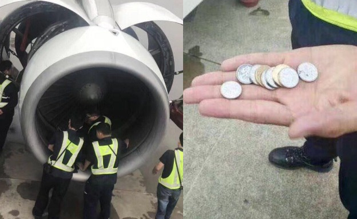 Trung Quốc: Một bà cụ ném tiền xu vào động cơ để cầu cho máy bay không có gián