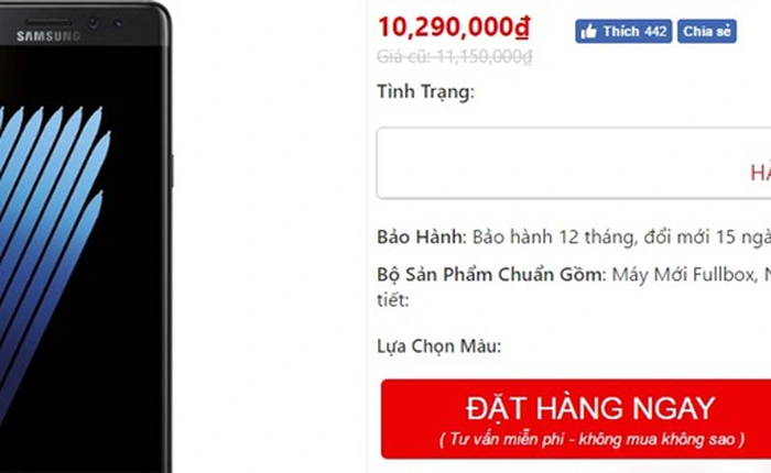 Galaxy Note7 tân trang bất ngờ được chào giá chỉ còn hơn 10 triệu đồng