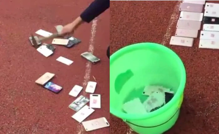 Trung Quốc: Không tuân thủ nội quy, điện thoại di động của học sinh bị tịch thu, đập vỡ bằng búa rồi vứt vào xô nước