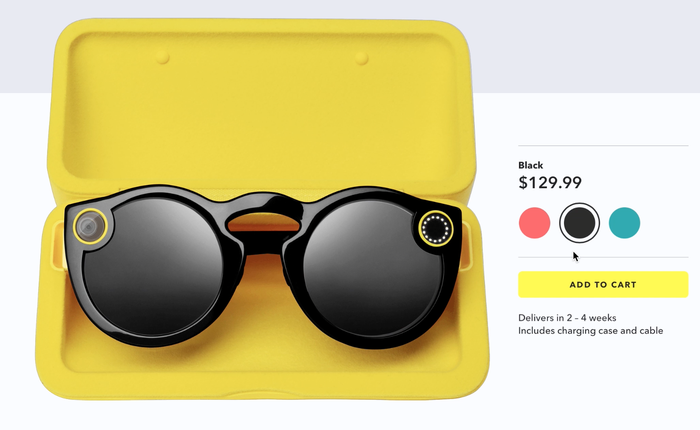 Chiếc kính Spectacles đã được bán rộng rãi trên website, giá 129,99 USD