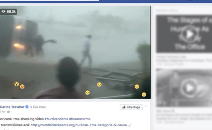 Video giả mạo về siêu bão Irma hút hàng chục triệu lượt xem trên Facebook