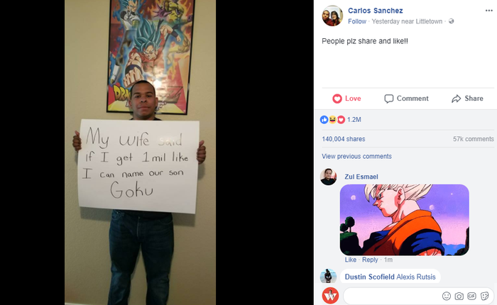 Ông bố xin triệu like để được đặt tên con theo nhân vật truyện tranh "7 viên ngọc rồng", choáng với phản ứng của cư dân mạng