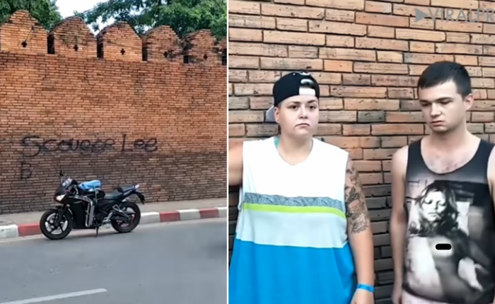 Vẽ bậy lên di tích 800 năm tuổi ở Thái Lan, 2 anh chị Tây đối diện án tù 10 năm, nộp phạt 710 triệu đồng