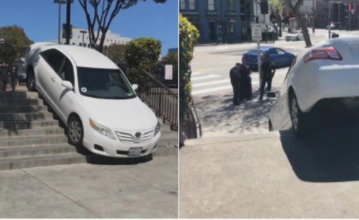 Tin lời bản đồ Uber, xe ô tô lao thẳng vào cầu thang người đi bộ và mắc kẹt 30 phút liền