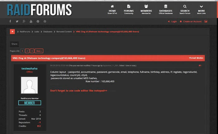 163 triệu tài khoản Zing ID bị rao bán trên diễn đàn nước ngoài, VNG nói khách hàng vẫn an toàn